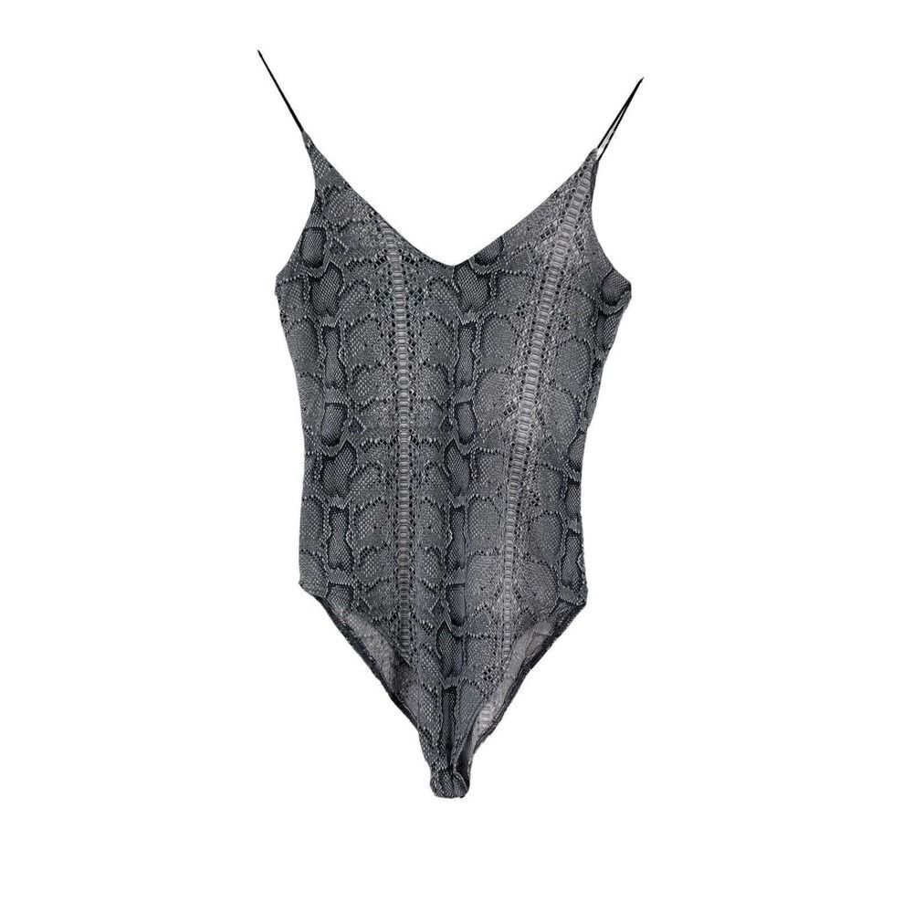 Python Body Suit Gray Womens Size XS Gaze Top V Neck Stretch Spaghetti Strap